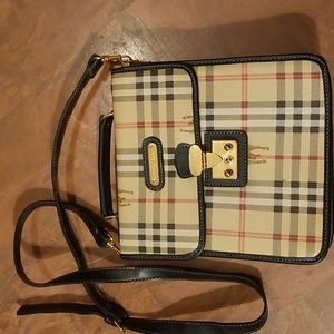 Plaid Crossbody Bag with Gold Hardware - Beige